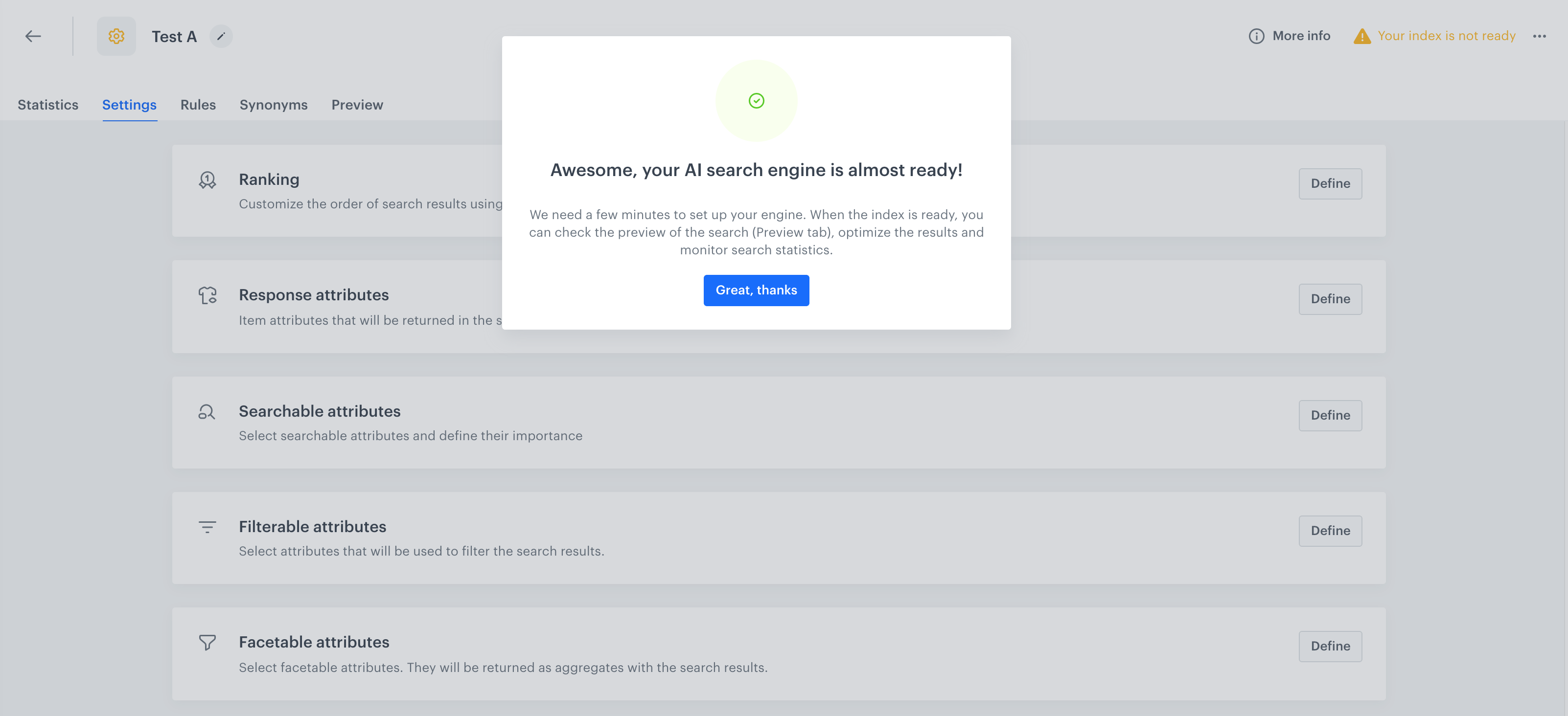 View after saving the index