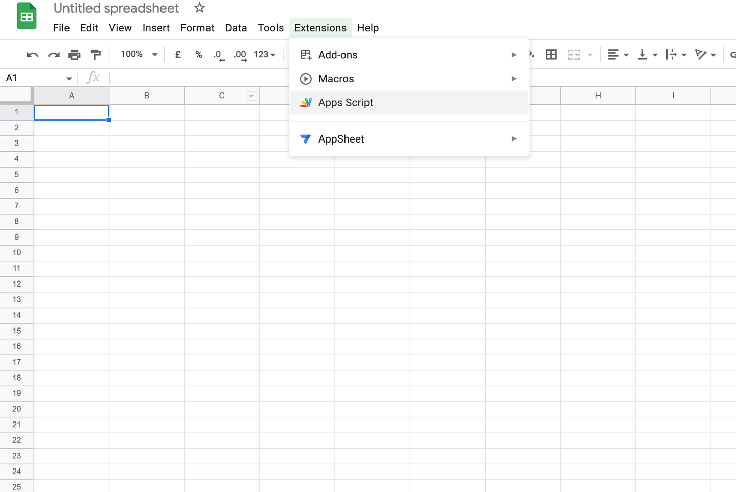 The view of Google Sheet toolbar