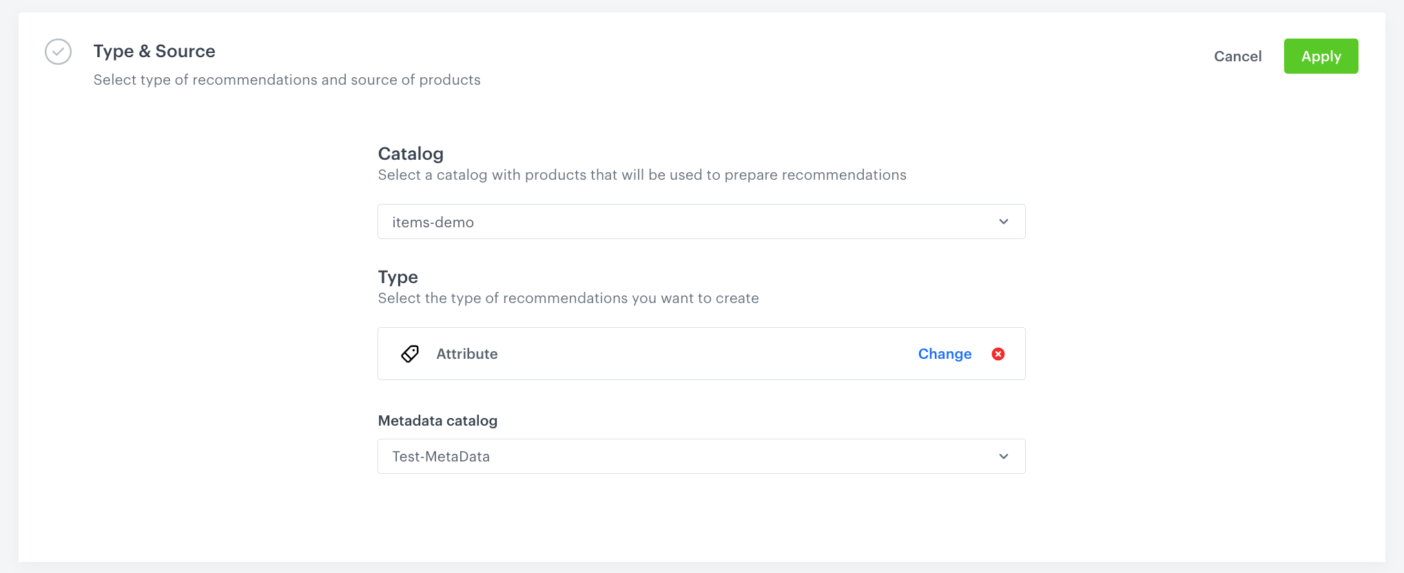 Attribute recommendations settings