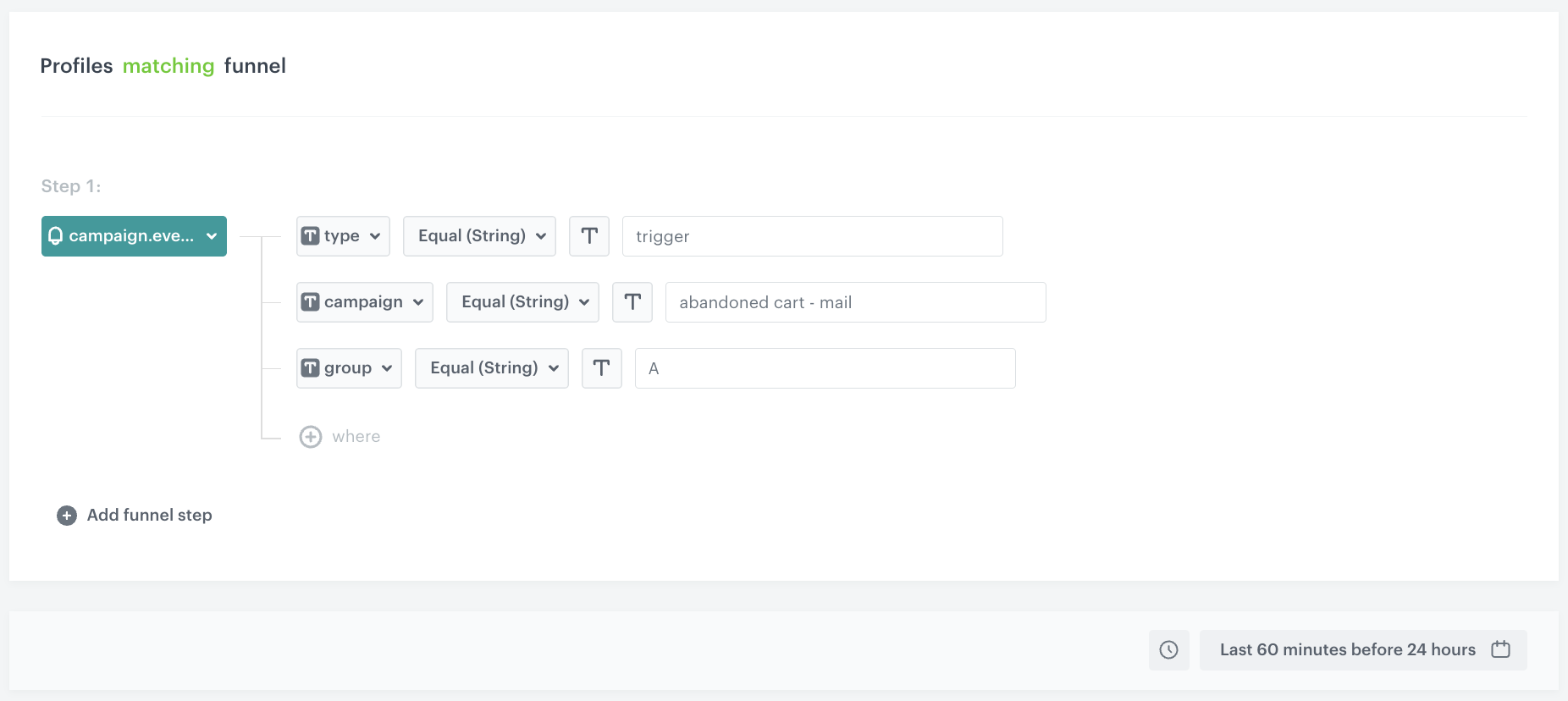 Configuration of the Audience node for group A