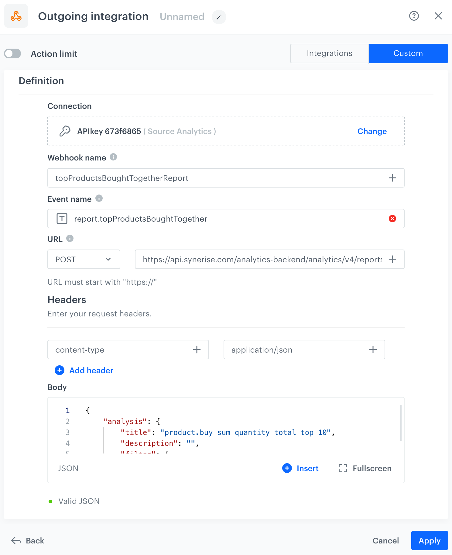 Outgoing Integration configuration