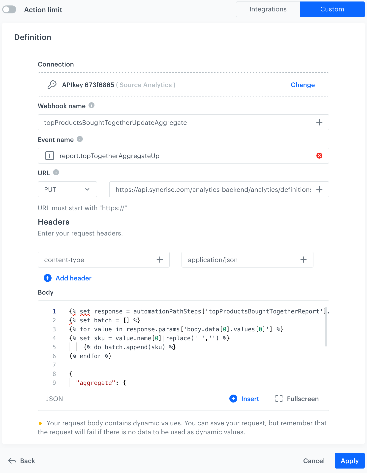 Outgoing Integration configuration