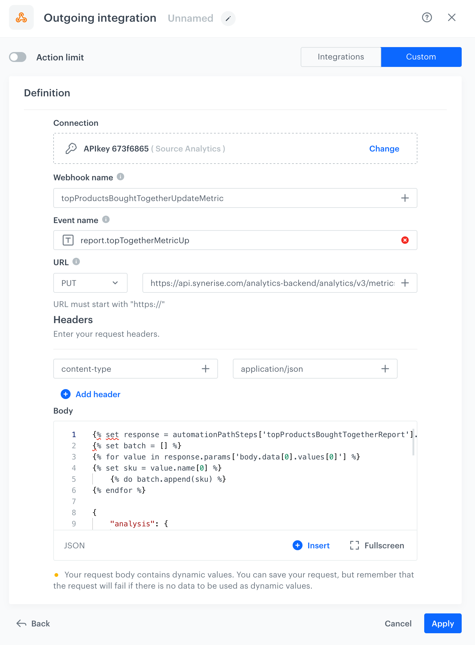 Outgoing Integration configuration