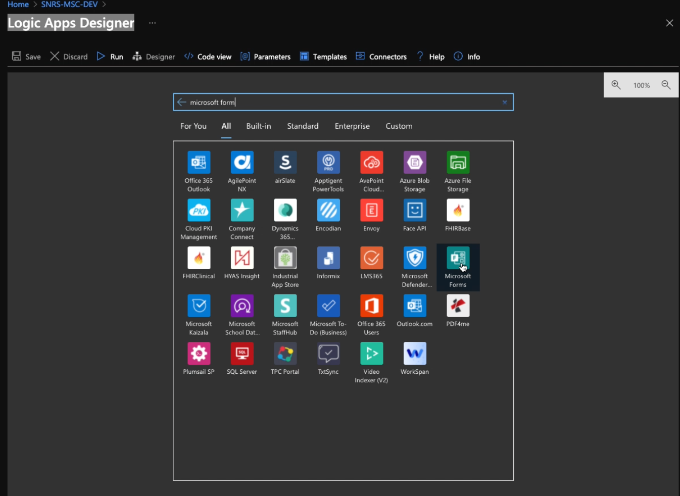 Example form used in this use case