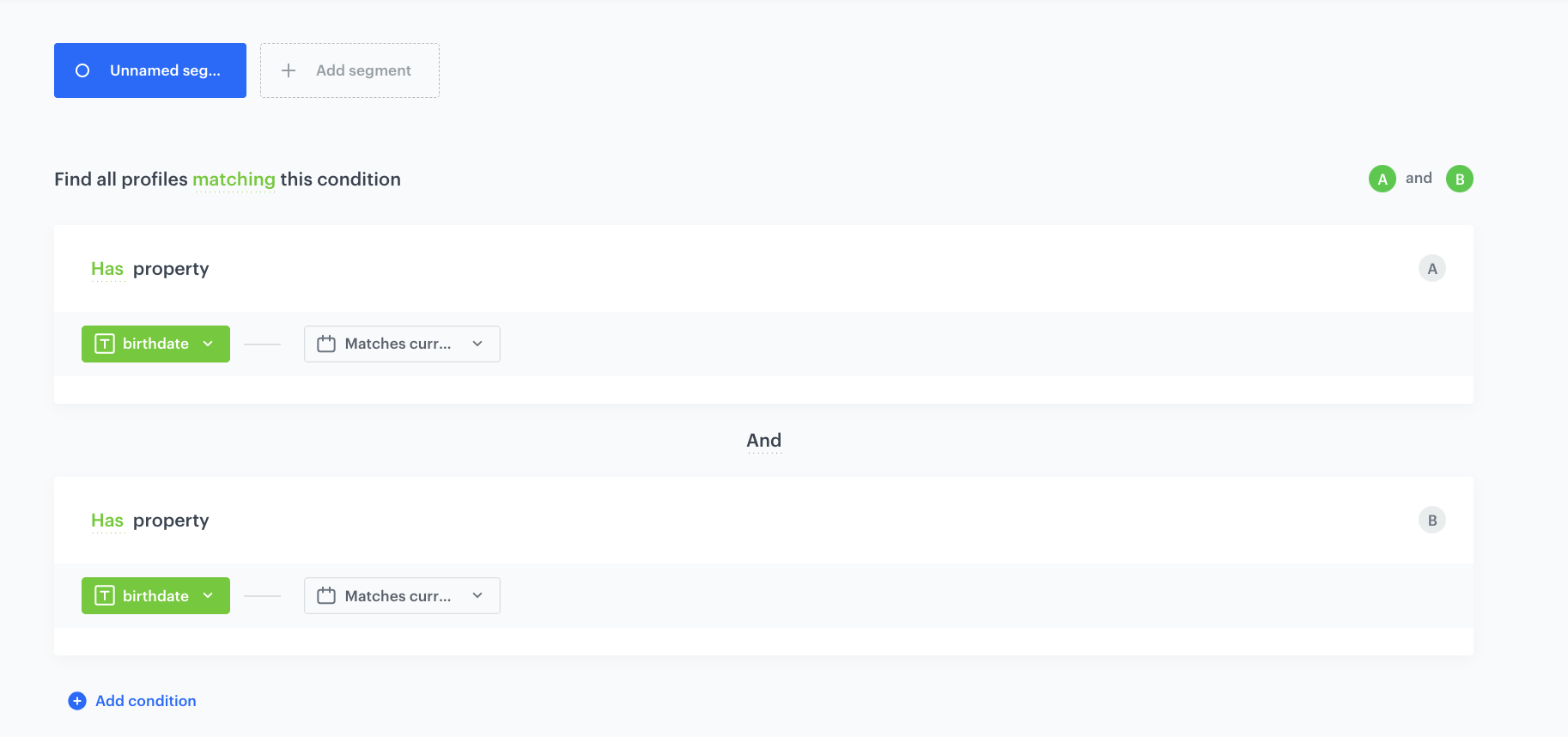 Segment of customers who have a birthday on the current day