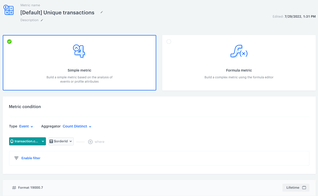 The configuration of the metric