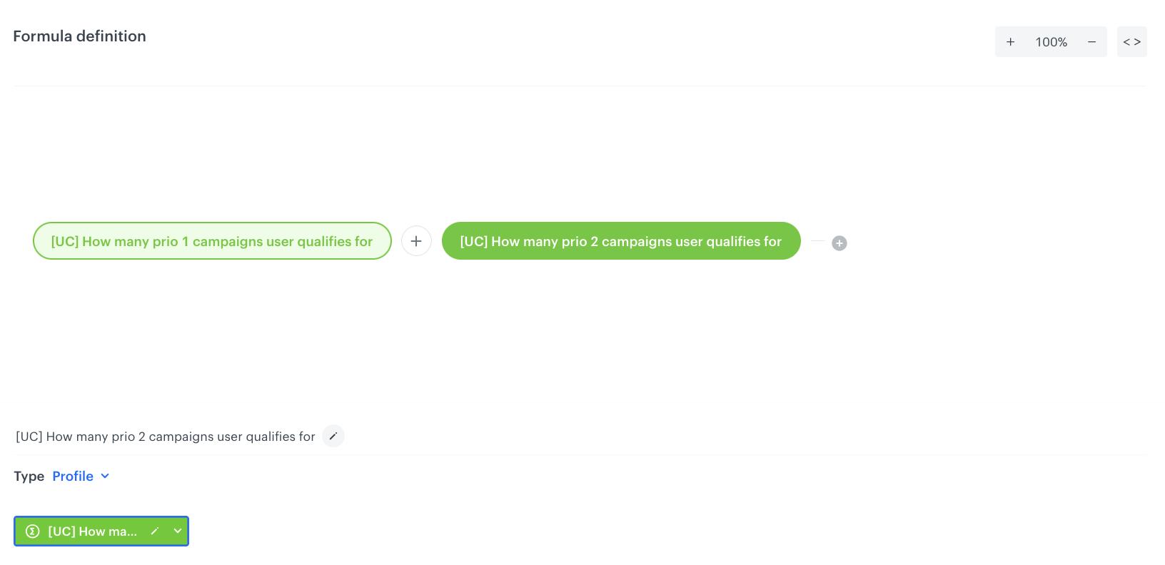 Configuration of the expression counting high + medium priority campaign eligibility