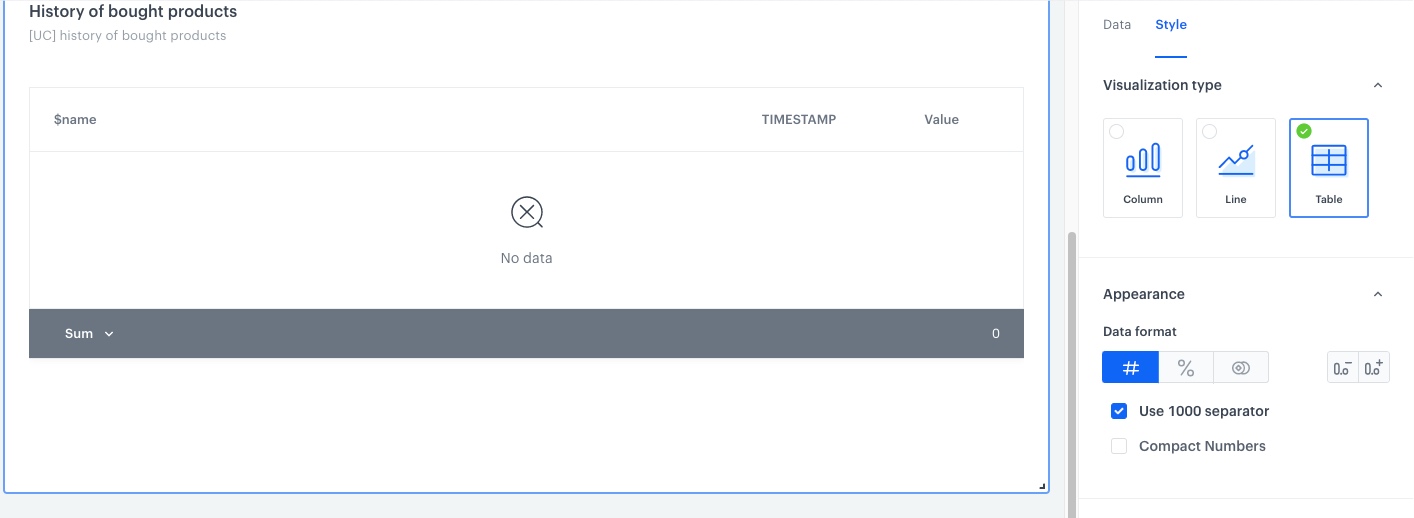 The view of the configuration of the report widget on the dashboard