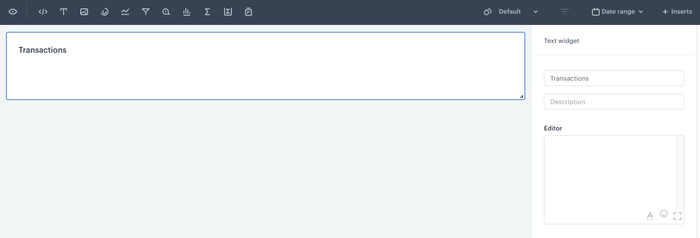 The view of the configuration of the text widget on the dashboard