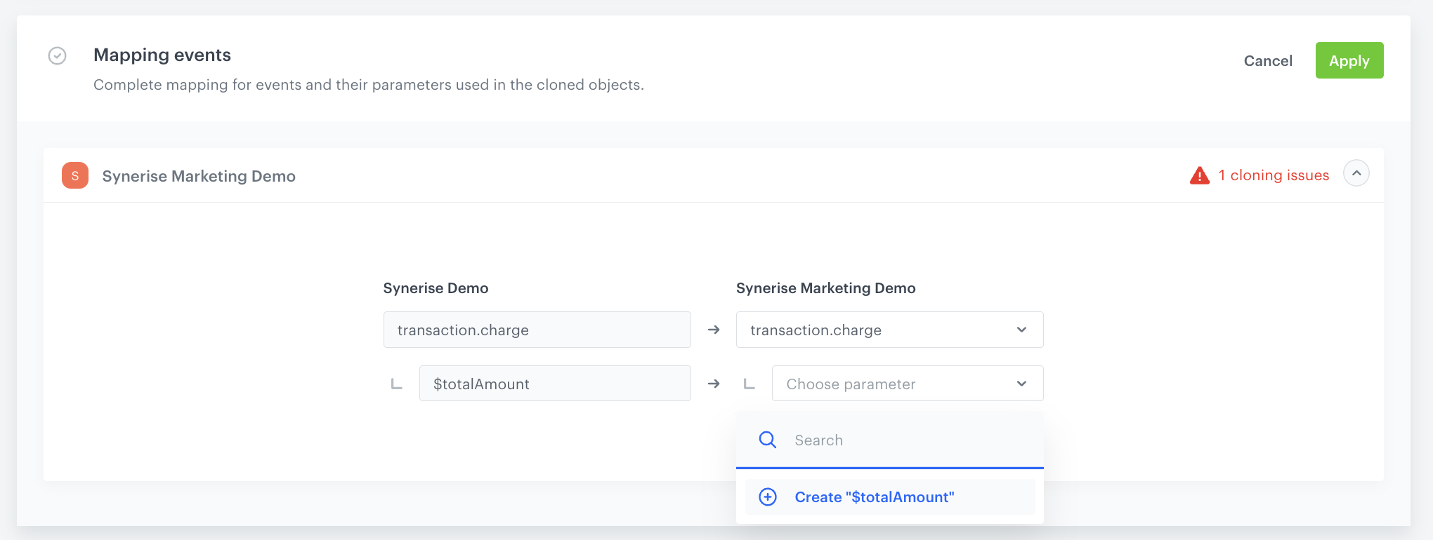 Mapping event parameters that don't exist in the target workspace