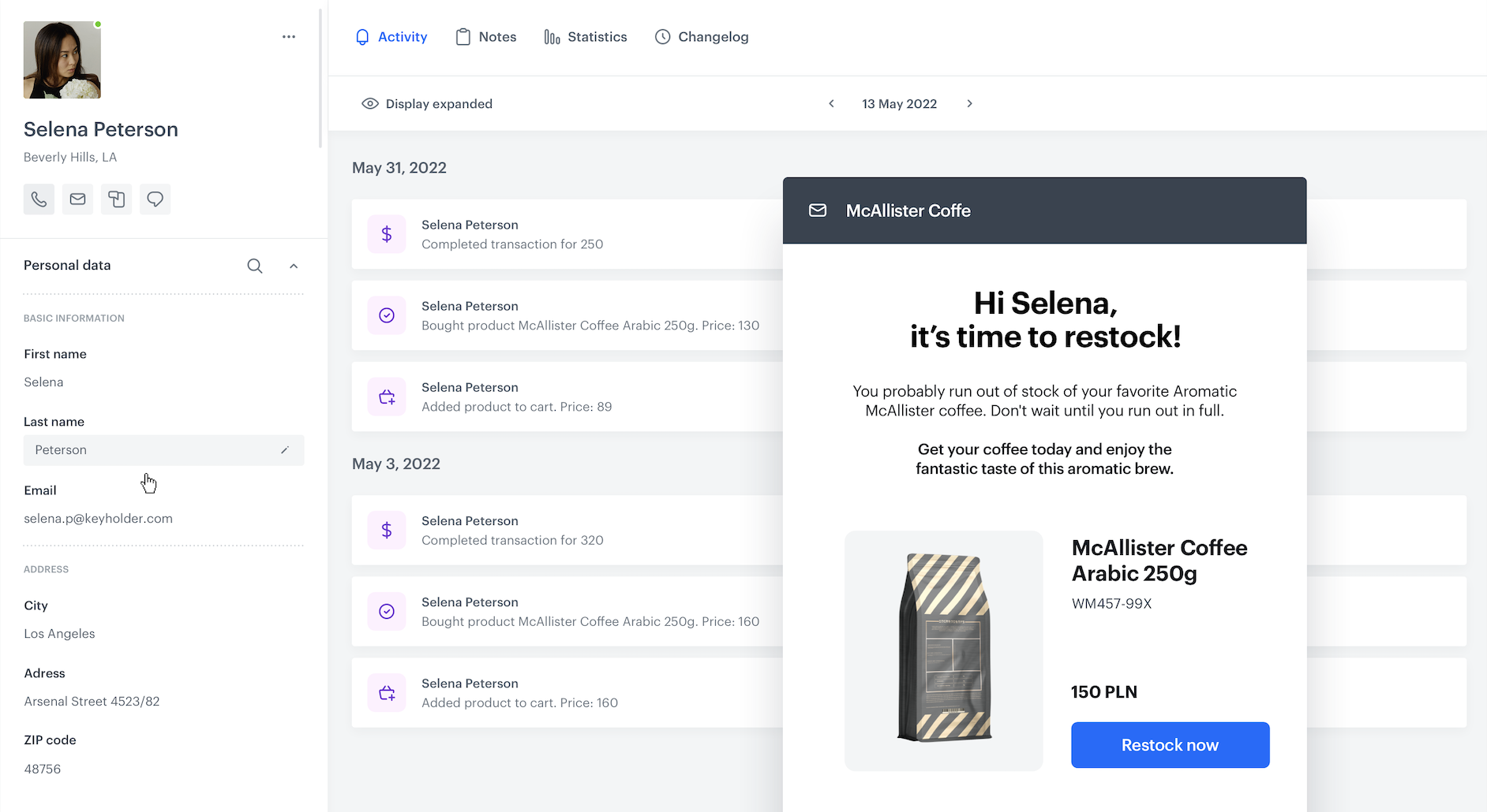 Communication for customers making repetitive coffee purchases