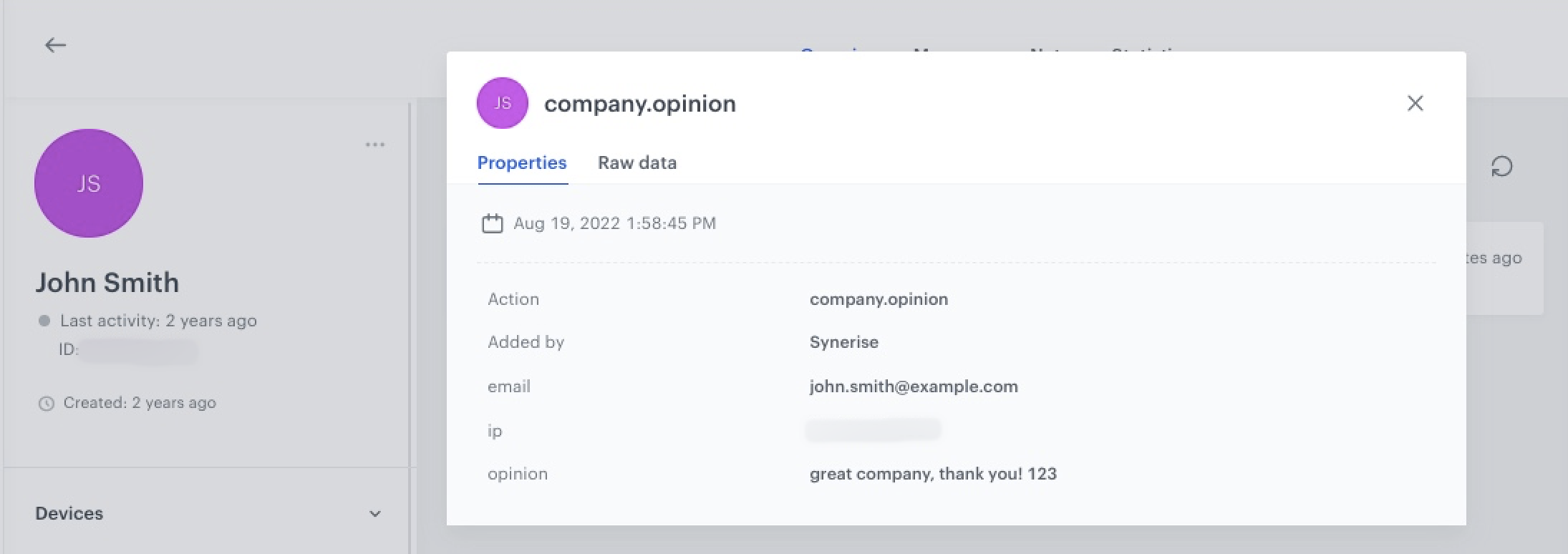 The view of custom event in customer's profile
