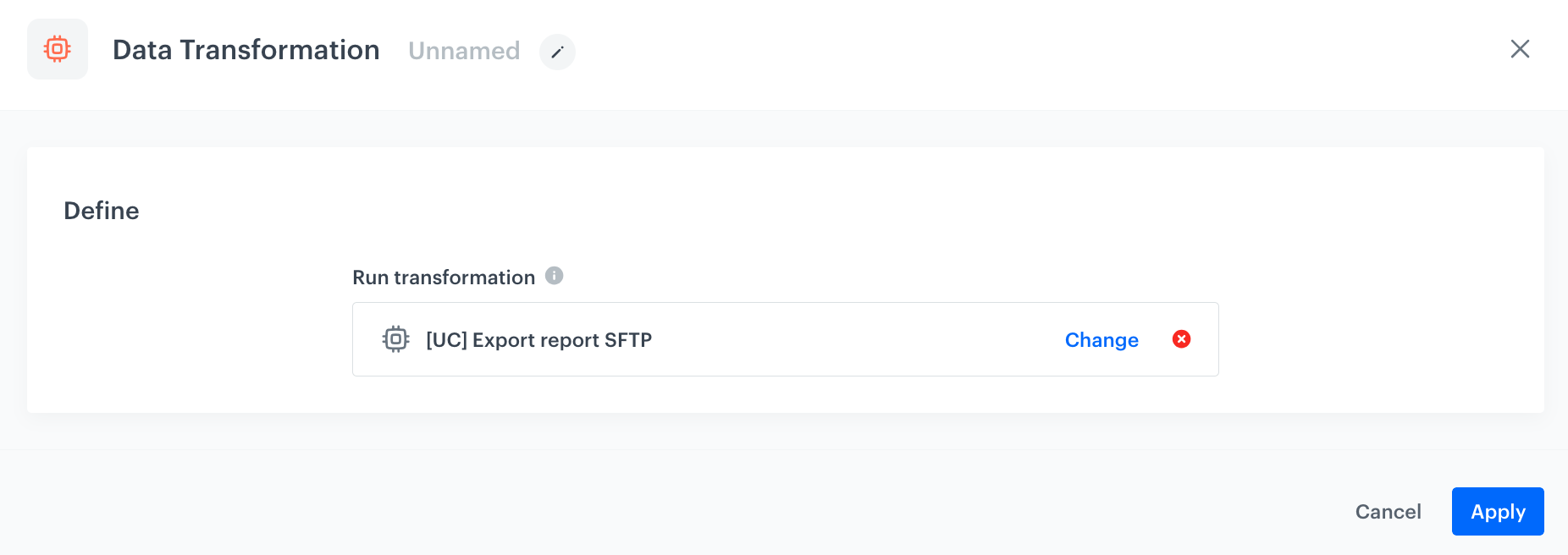 The configuration of the Data Transformation node