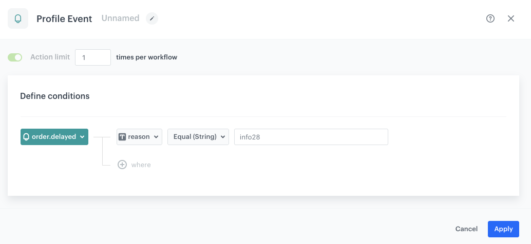 Settings of the Profile Event trigger