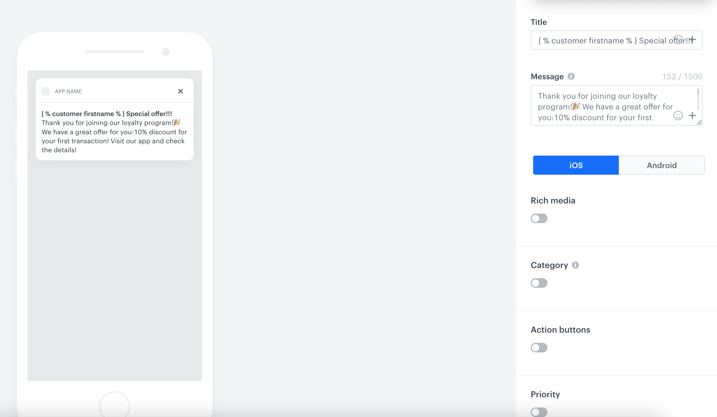 Example of mobile push notification
