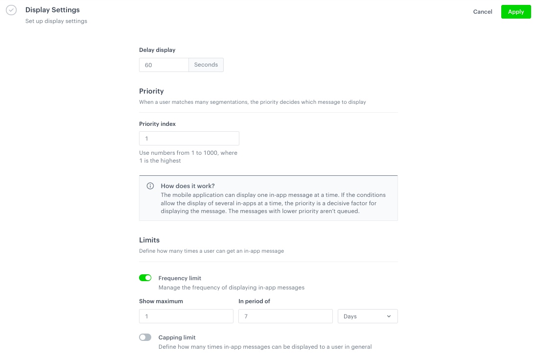 The view of In app schedule and display configuration