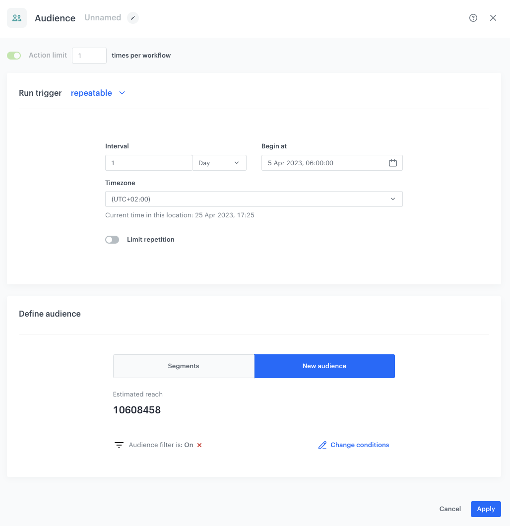 Configuration of the Audience node