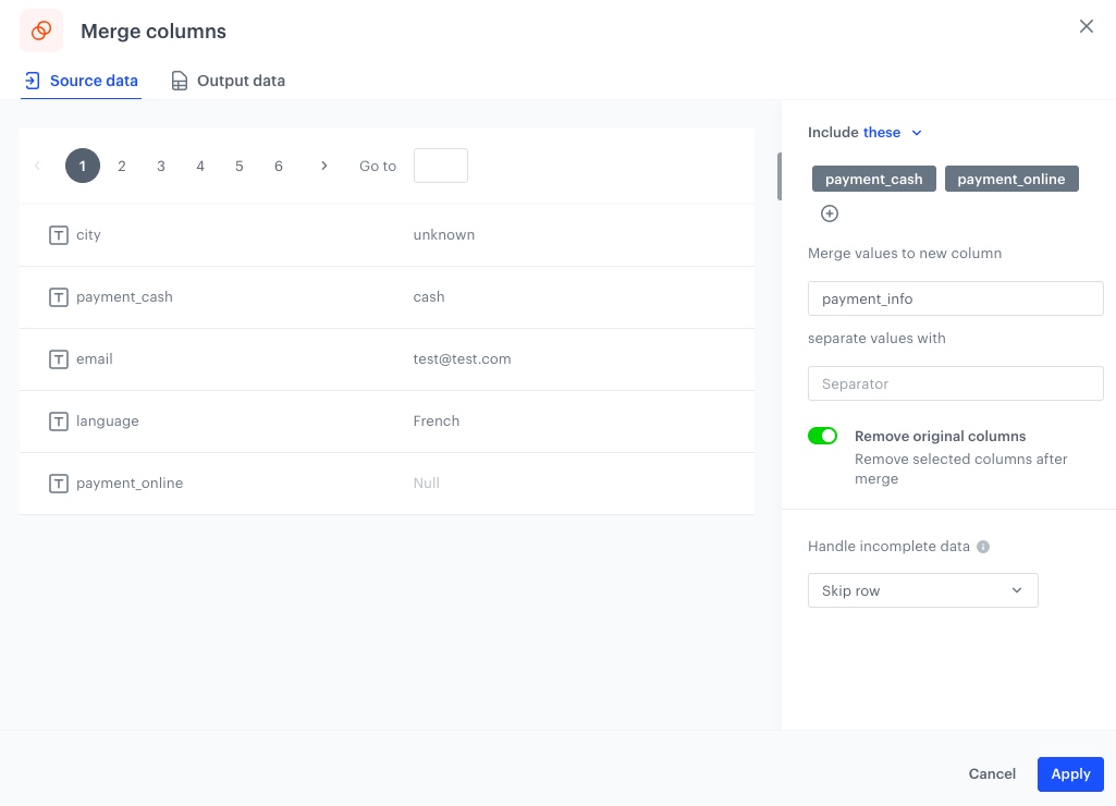 The view of the configuration of the Edit values node