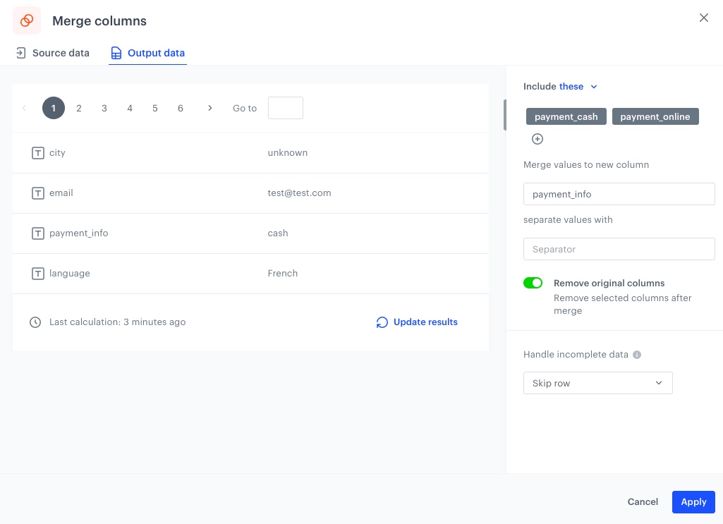 Output data after applying Edit values node