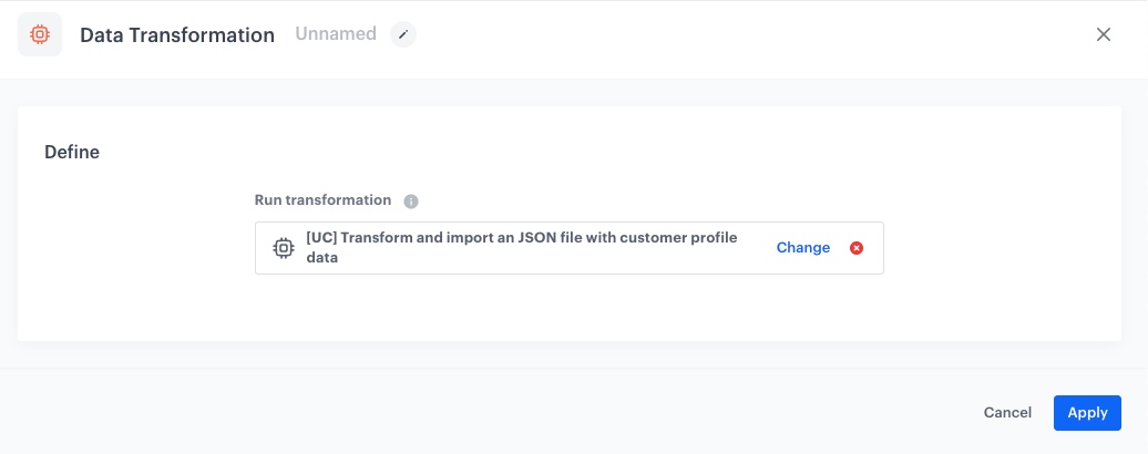 The view of the configuration of the Data Transformation node