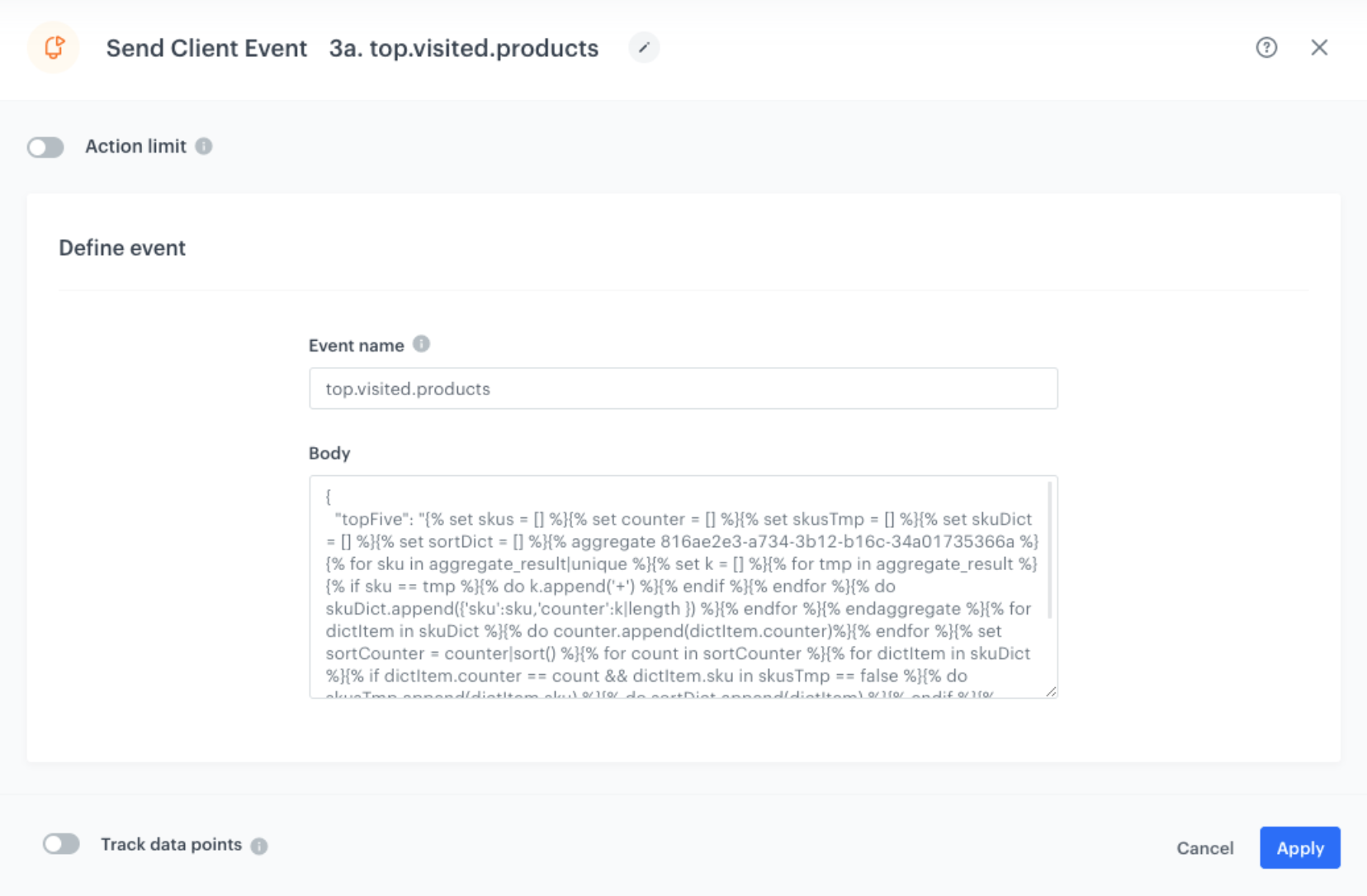 `Screenshot presenting sending Profile Event`