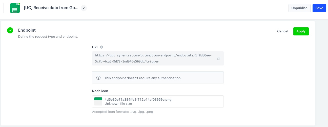 The view of configuration of the Endpoint section