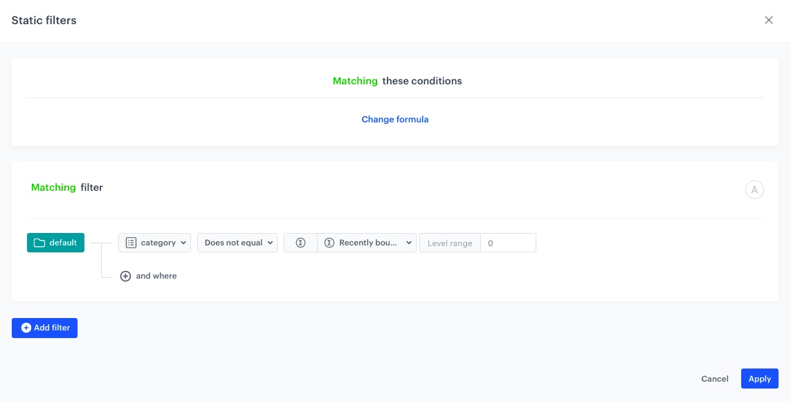 Example of static filter conditions