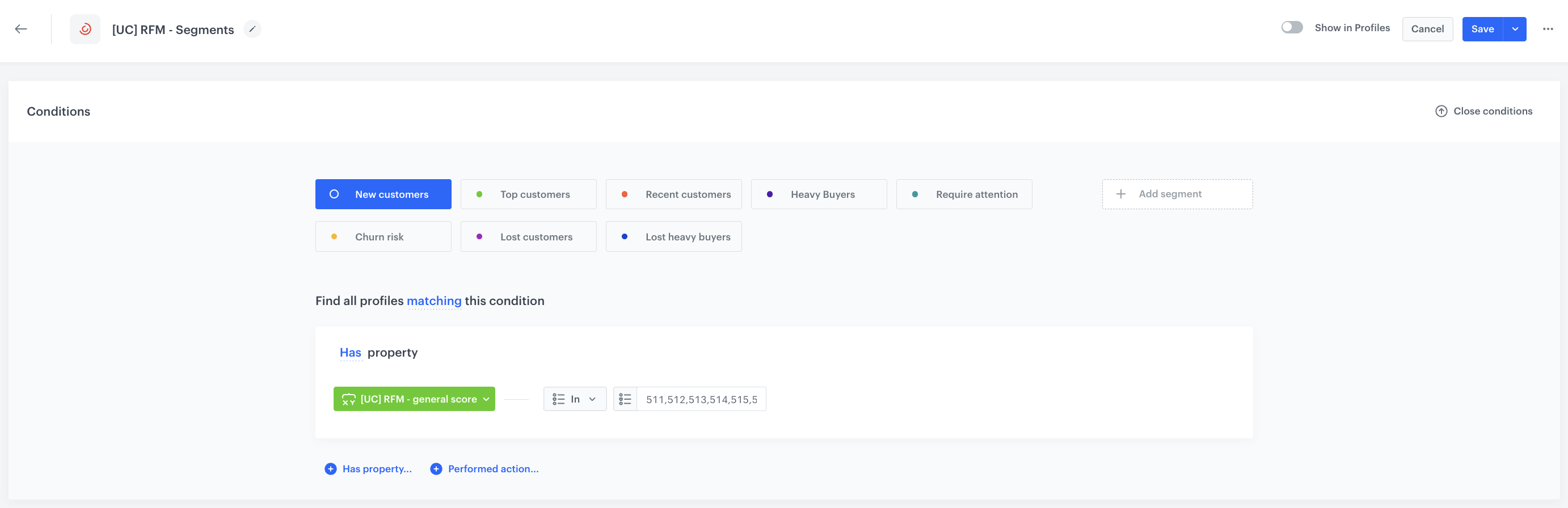 The configuration of the RFM segmentation