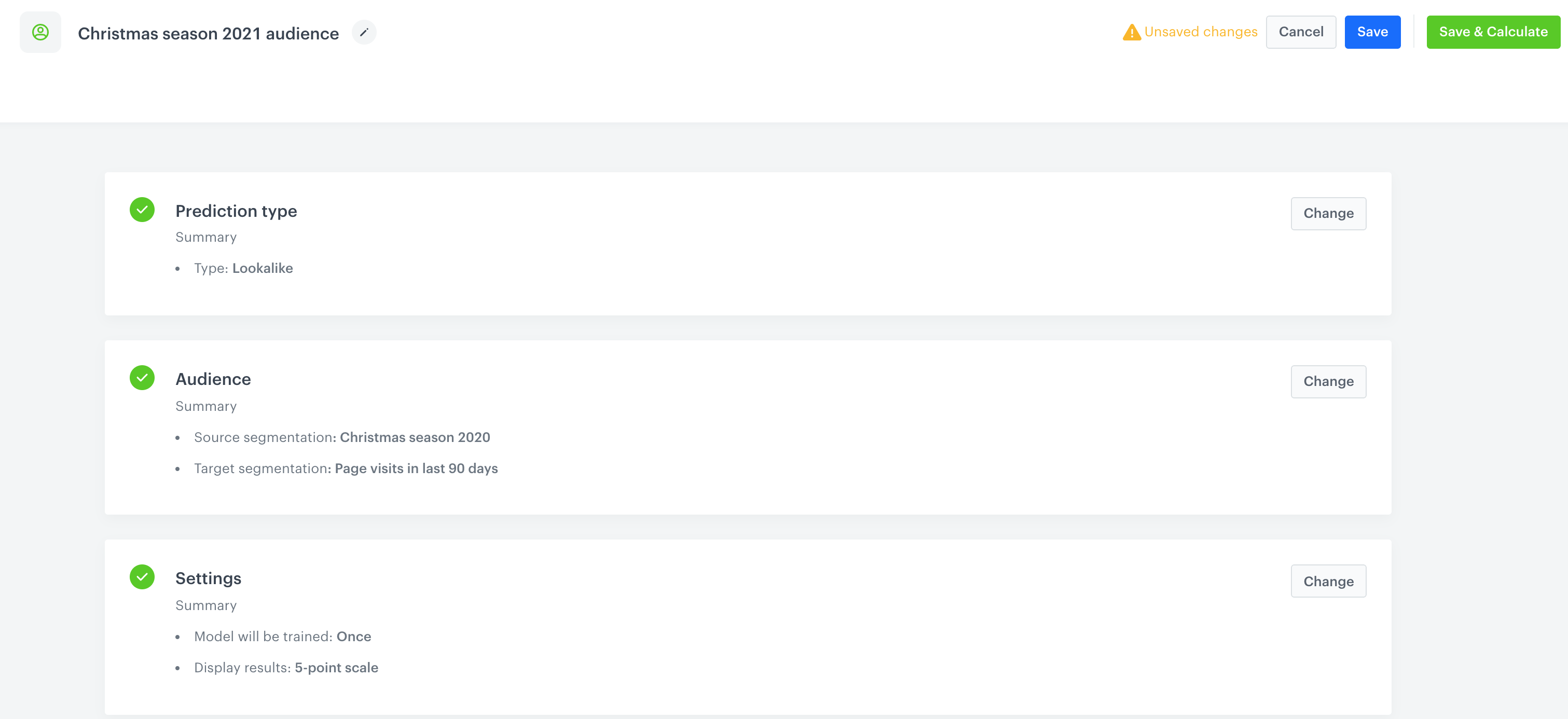 Final configuration of prediction to find matching customers for an annual campaign audience