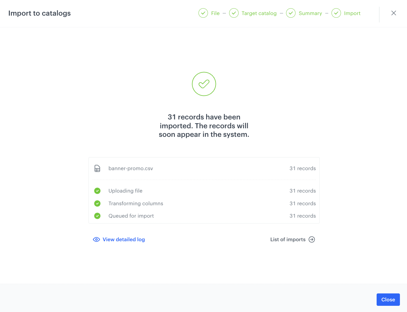 Import success