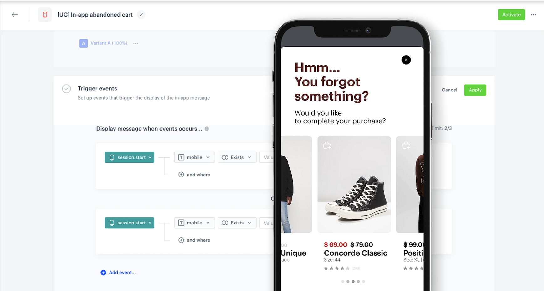 The in-app message view