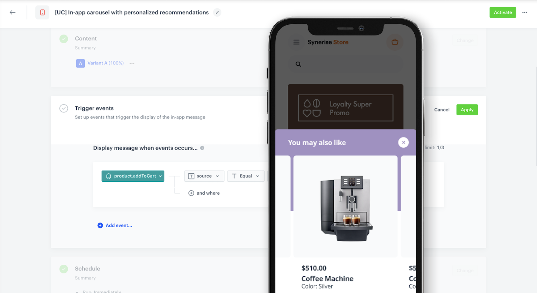 The in-app message view