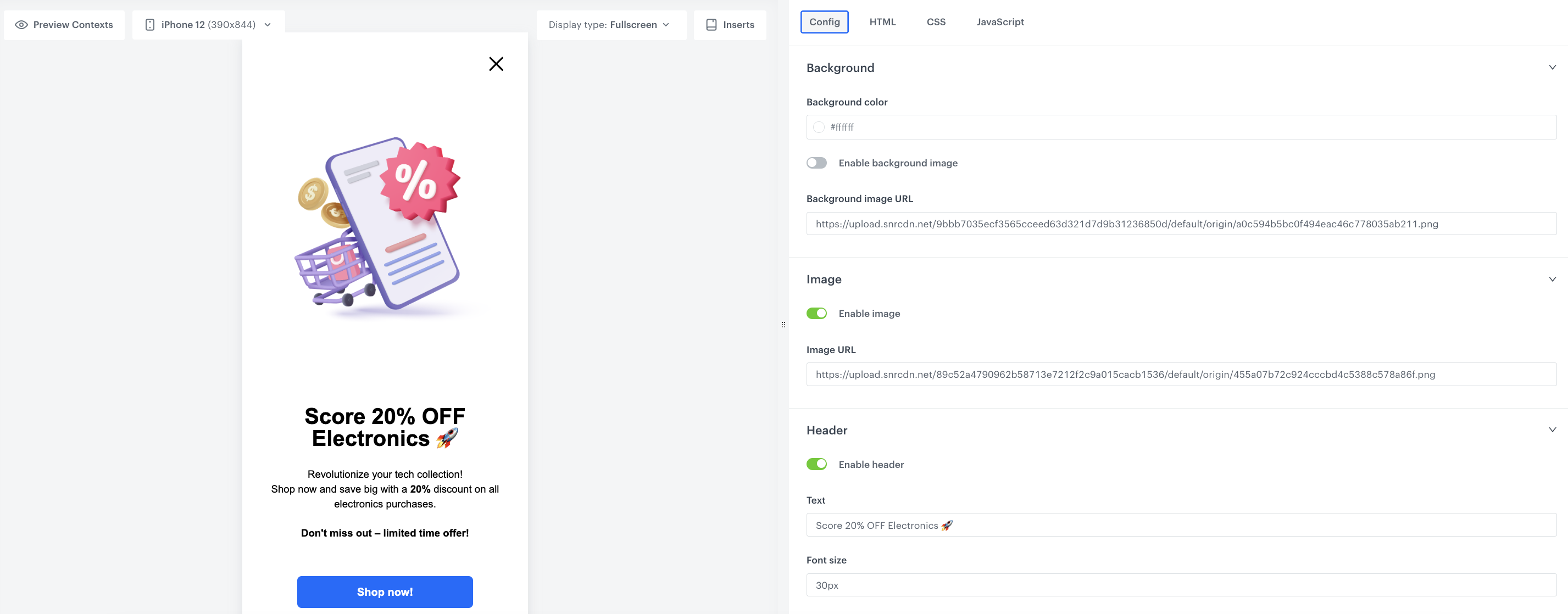 In-app campaign settings