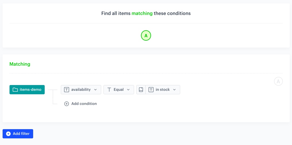 The view of the item filter configuration