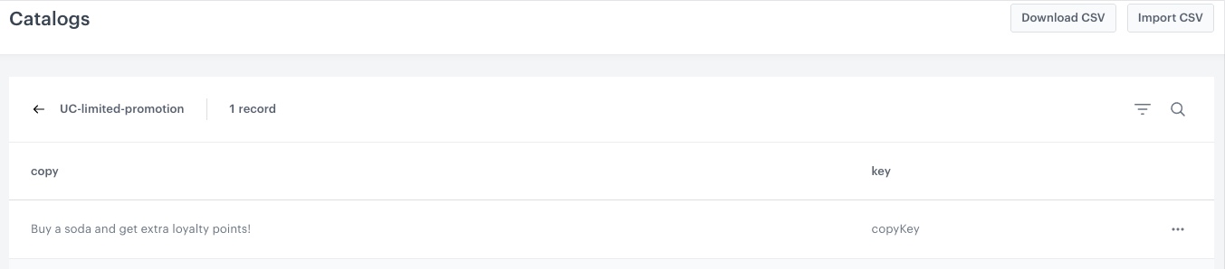 The view of the CSV file upploaded to catalog