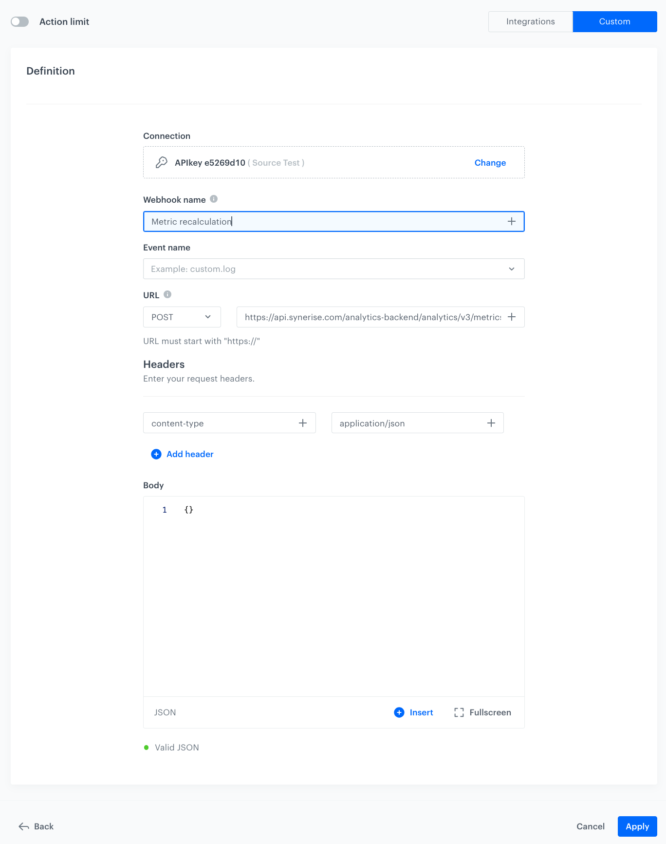 The view of the Outgoing Integration node configuration