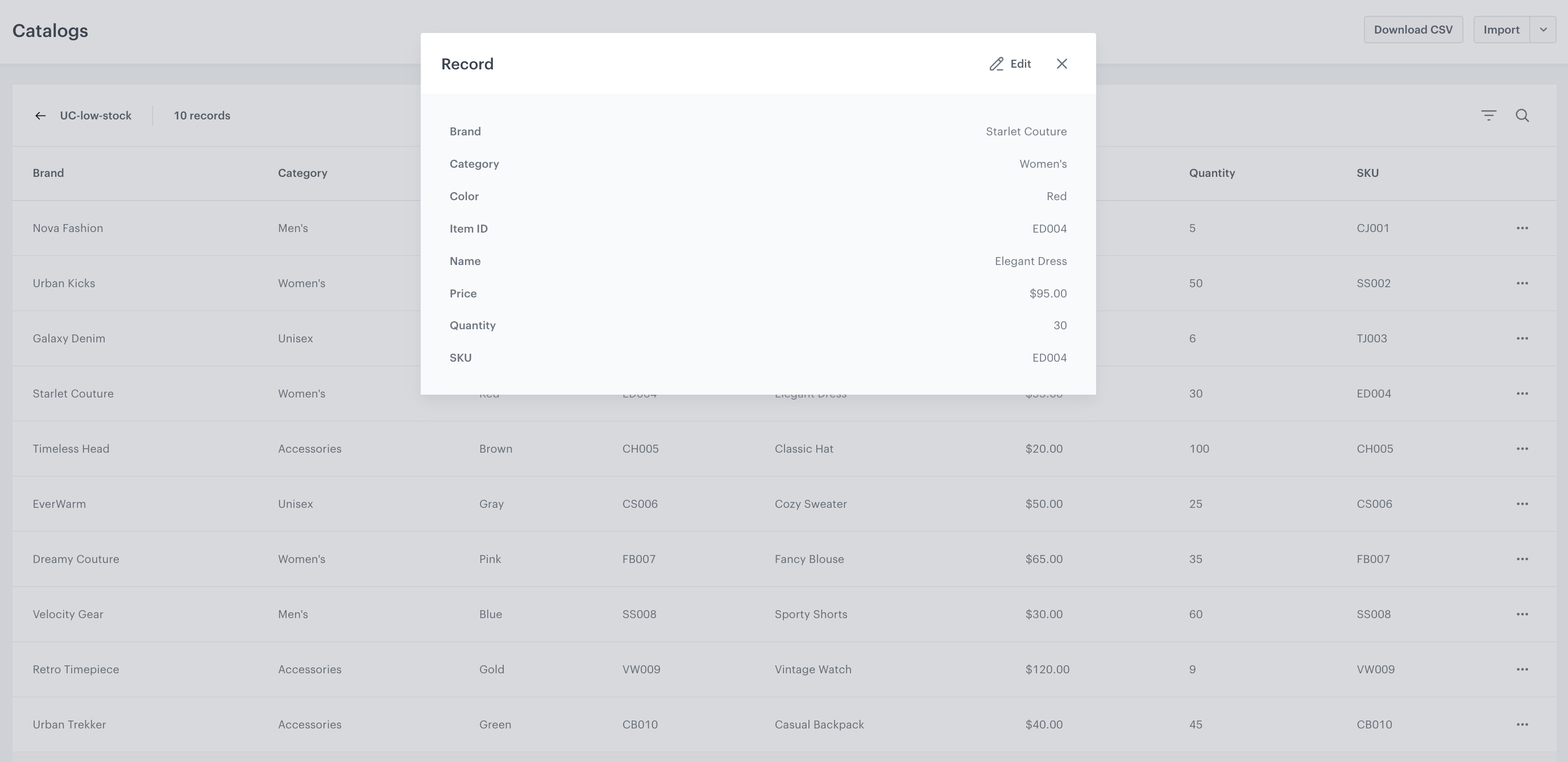 Example of a catalog