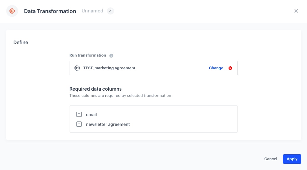Example of the configuration of the Data Transformation node