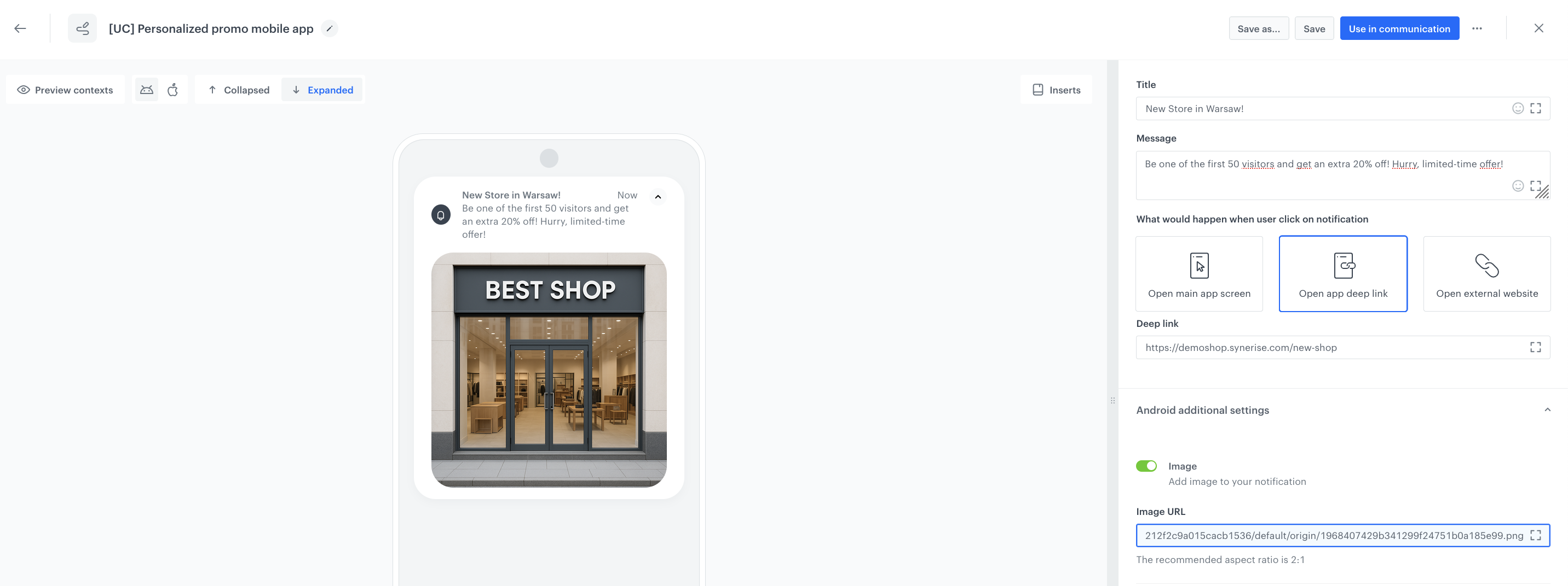 Example of mobile push