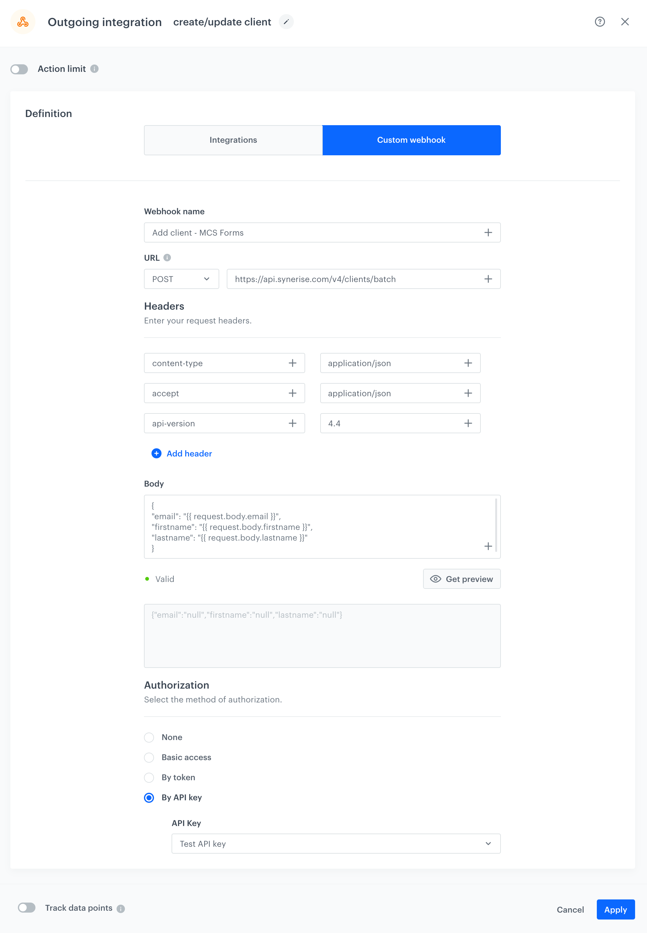 Configuring the Outgoing Integration node