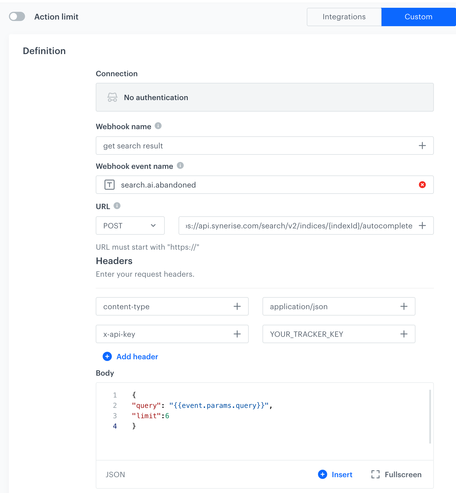 Outgoing Integration configuration