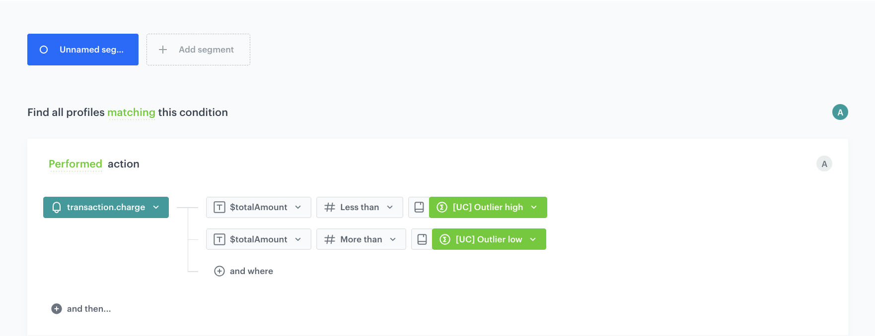 Example setup of segmentation that excludes outliers