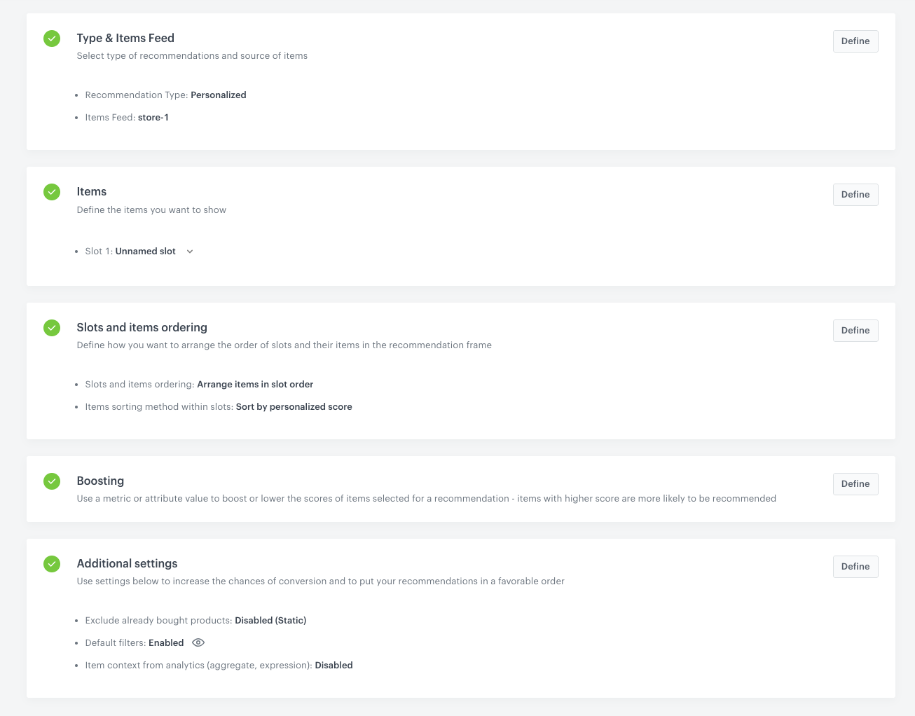 AI recommendation configuration