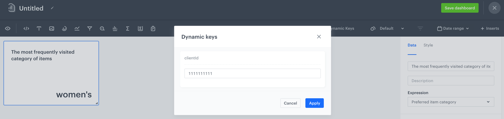 The result of the expression in the analytical dashboard for an example customer