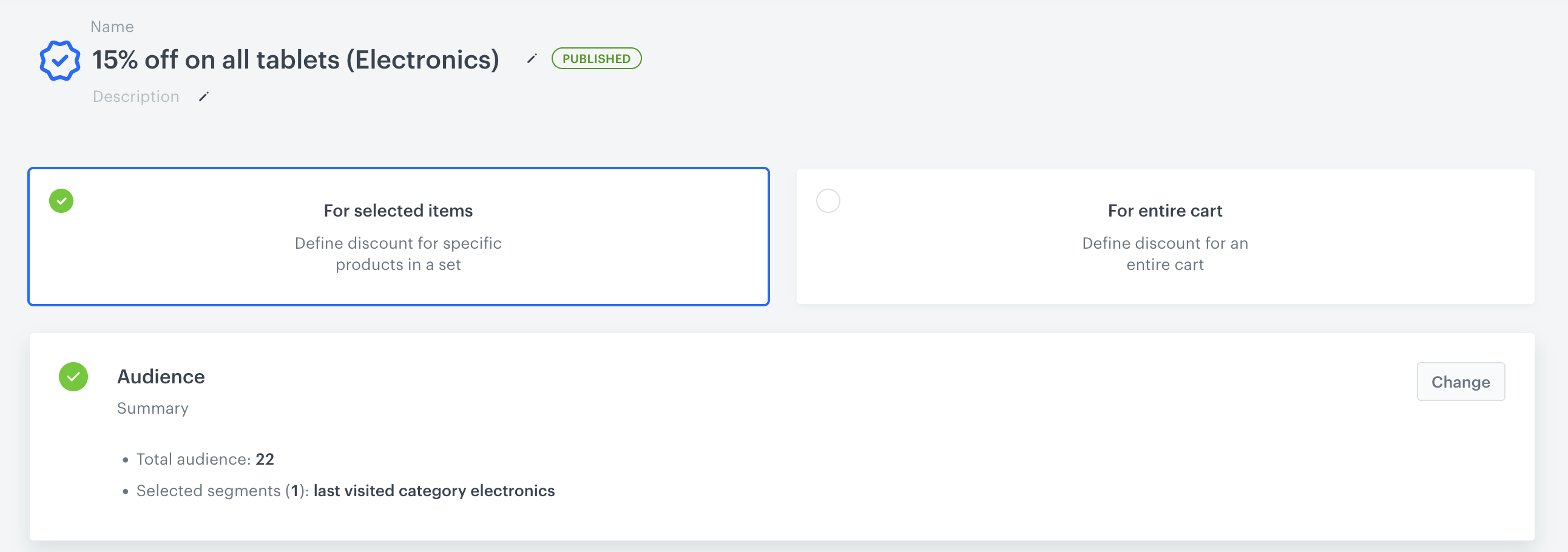 Configuration of the promotion