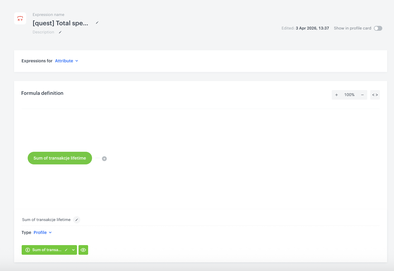 Configuration of the total spend expression