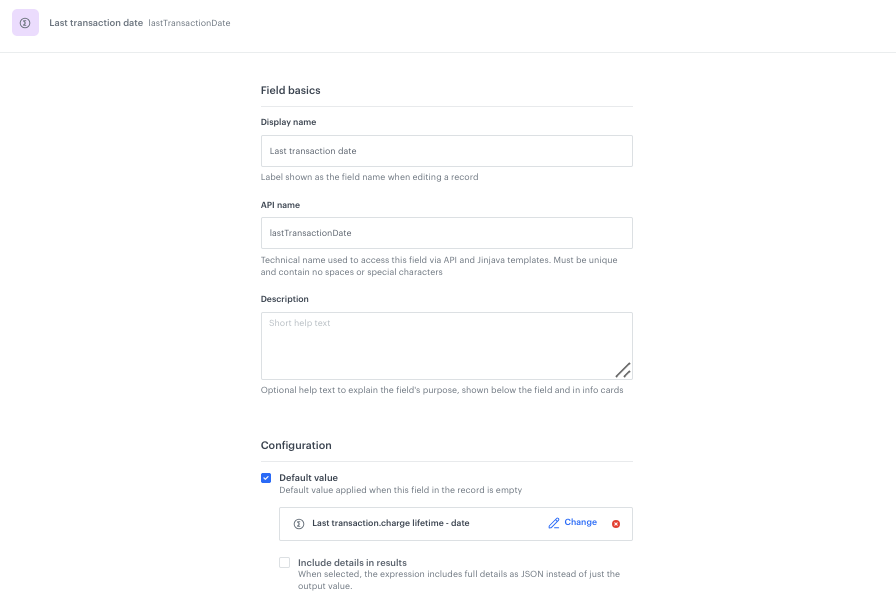 Configuration of the Last transaction date field in the Brickworks schema