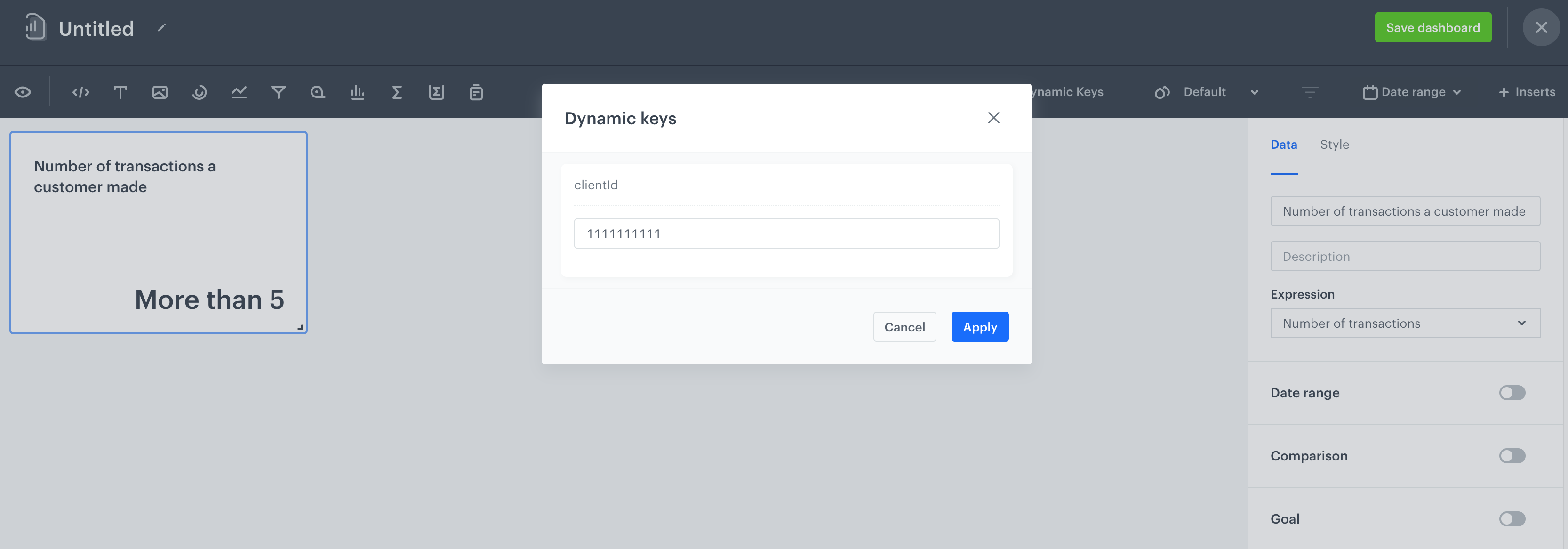 Expression used in the dashboard