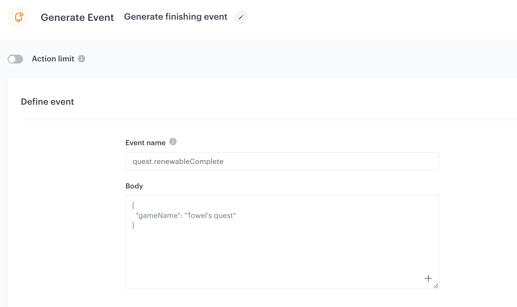 An example of a generated quest.renewableComplete event