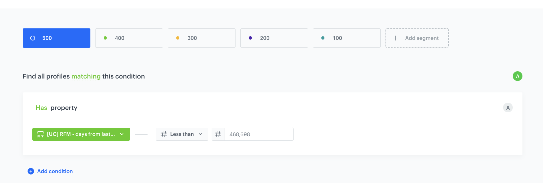 The configuration of the Recency score segmentation